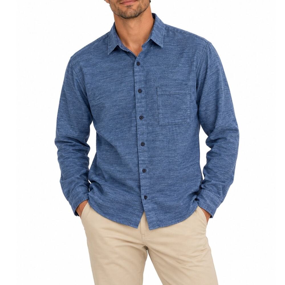 H&M LOGG Casual Collared Button Up Shirt 100% Cotton Men's Size Medium Blue